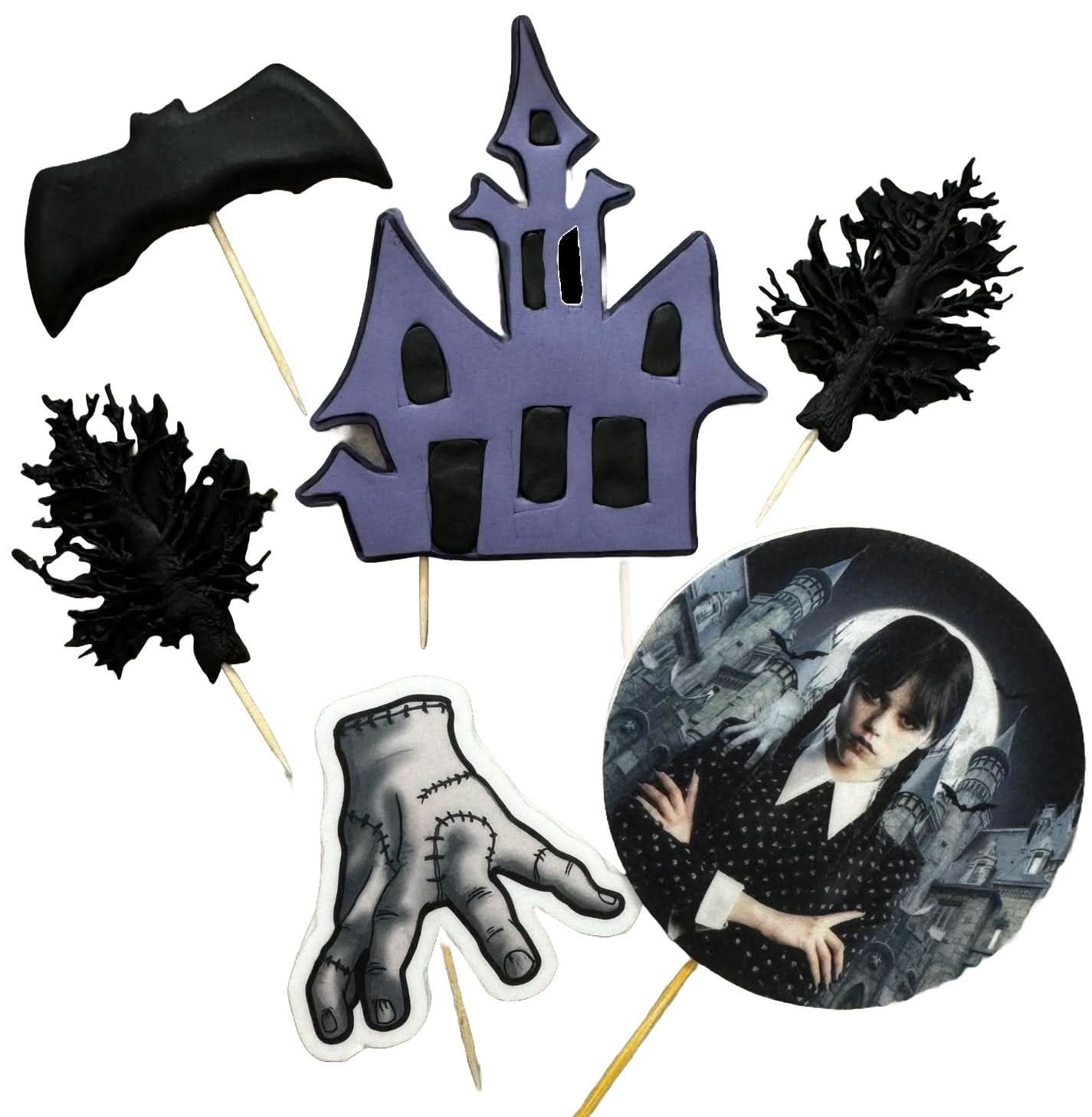 Set 6 decoratiuni comestibile din zahar, Wednesday Decoratiuni din Pasta de Zahar Nati Shop