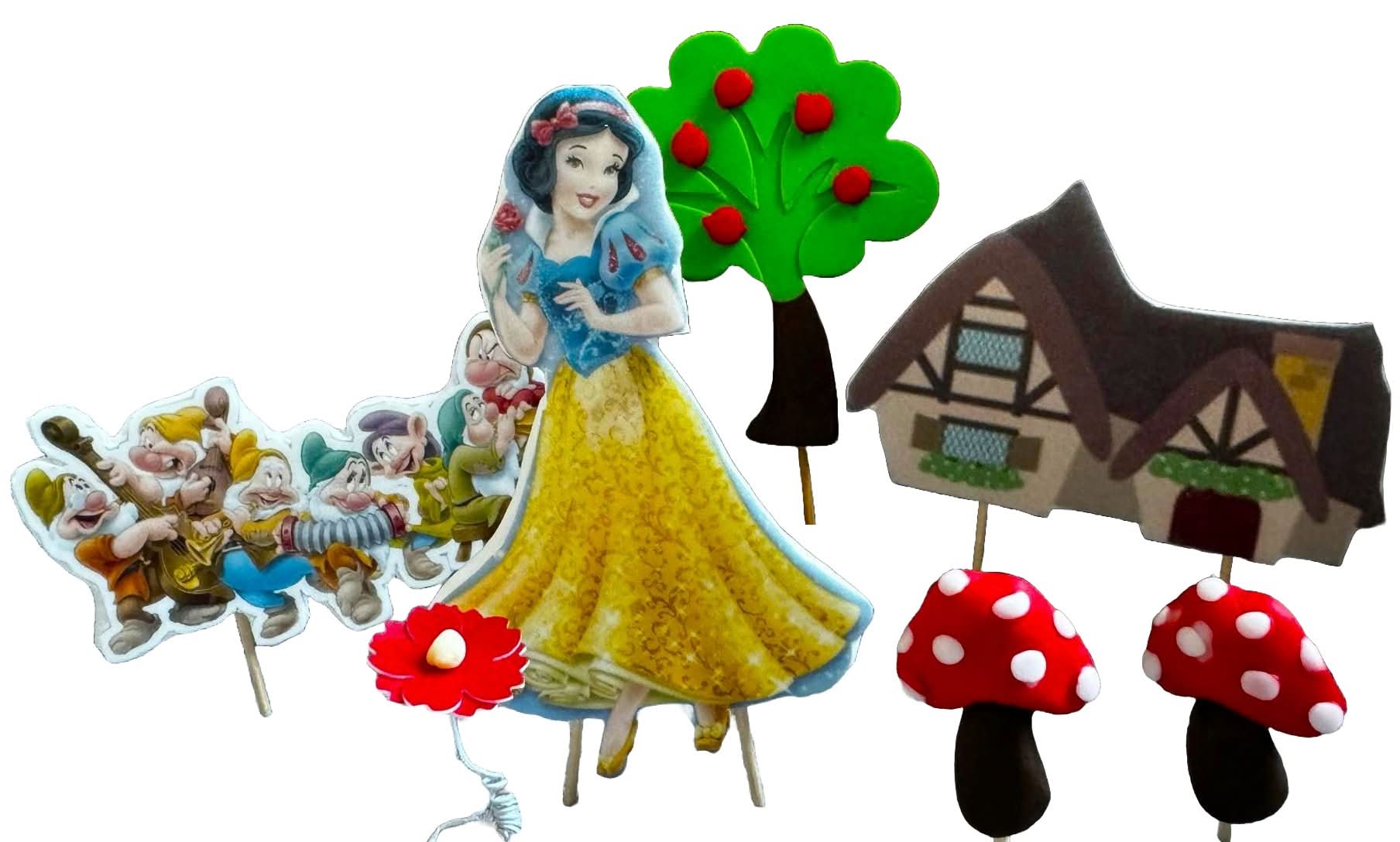 Set 7 decoratiuni comestibile din zahar, Alba ca Zapada Decoratiuni din Pasta de Zahar Nati Shop