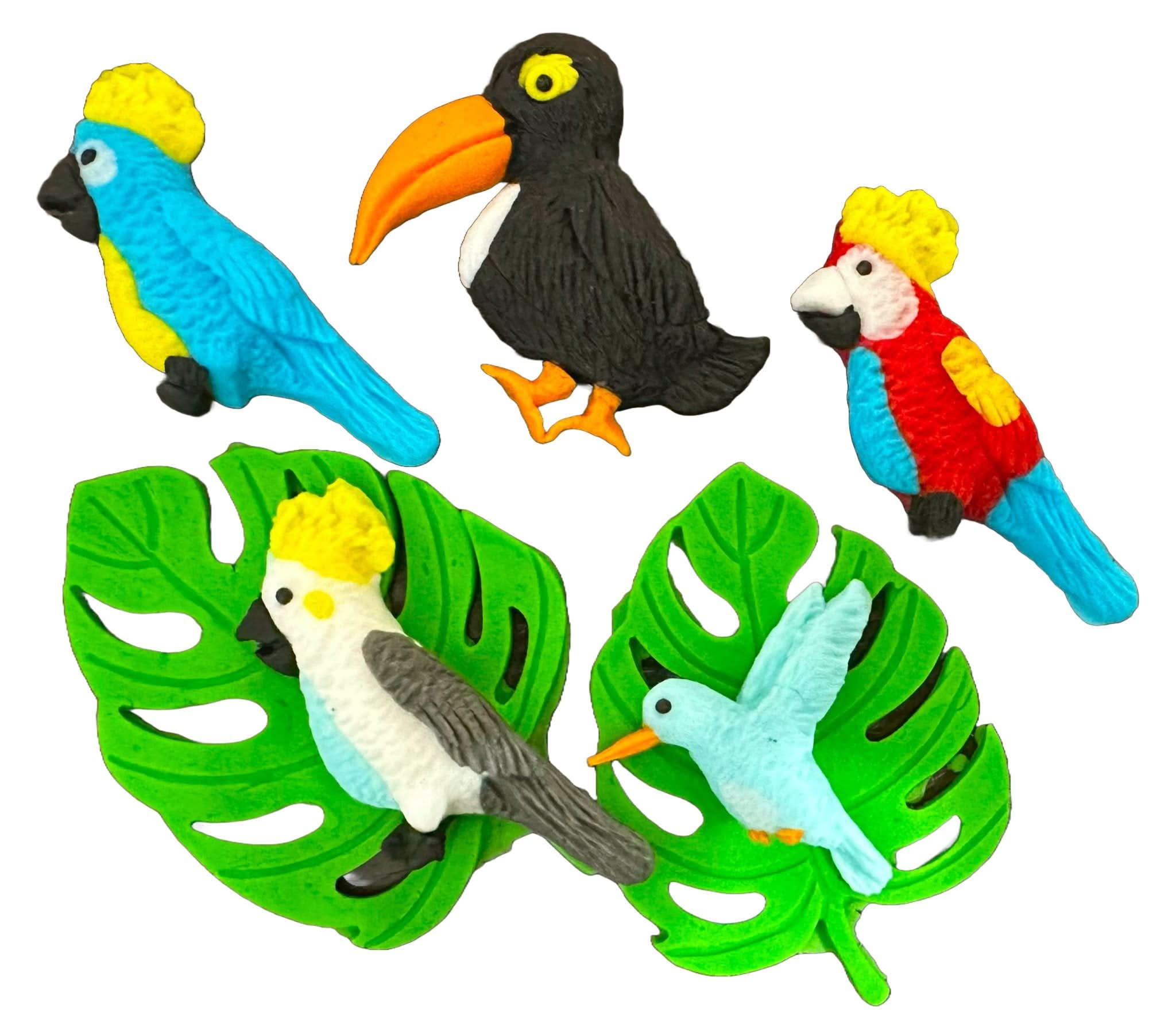 Set 7 decoratiuni comestibile din zahar, Pasari exotice Decoratiuni din Pasta de Zahar Nati Shop