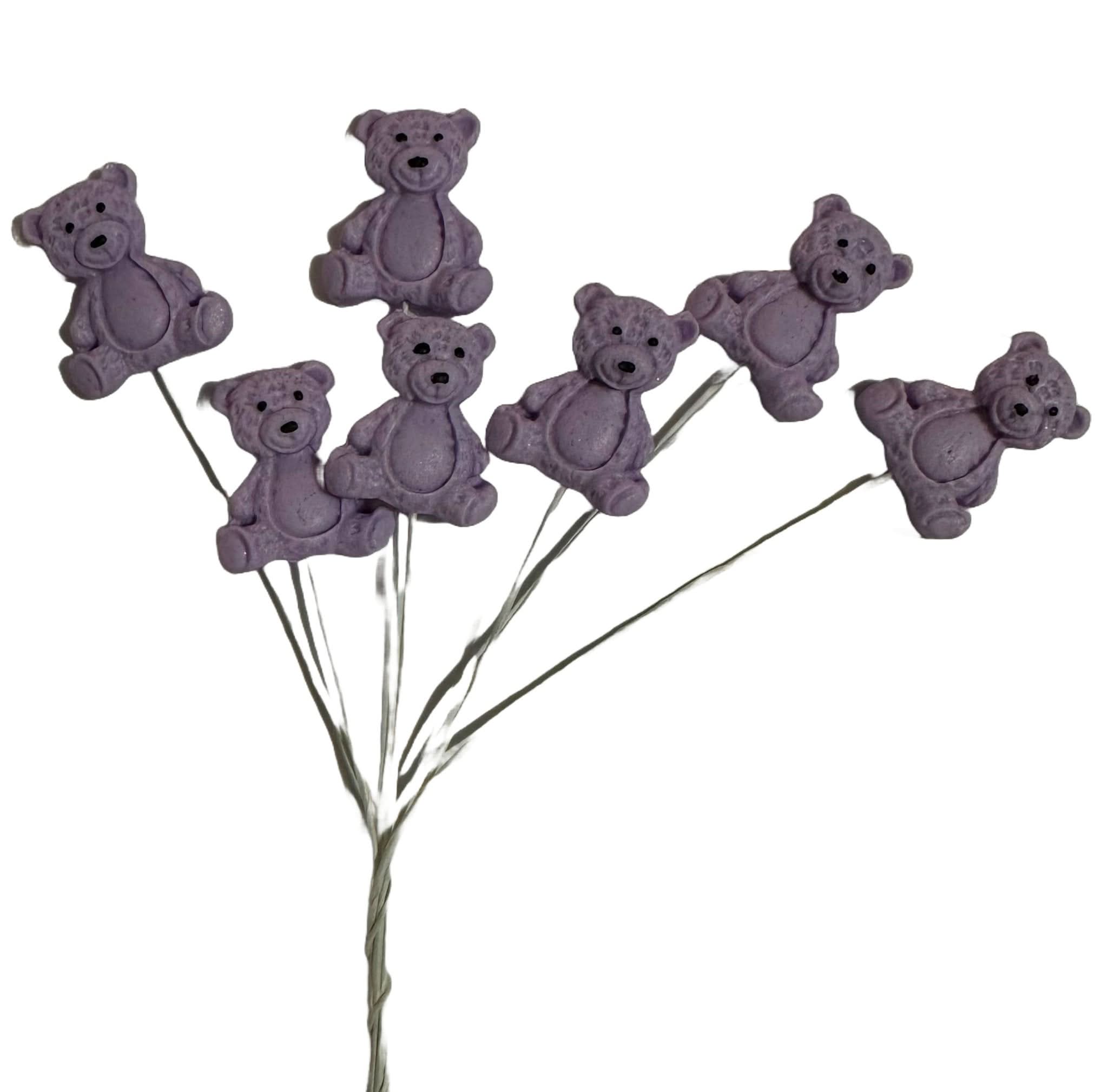 Set 7 decoratiuni comestibile din zahar, Ursuleti mov Decoratiuni din Pasta de Zahar Nati Shop