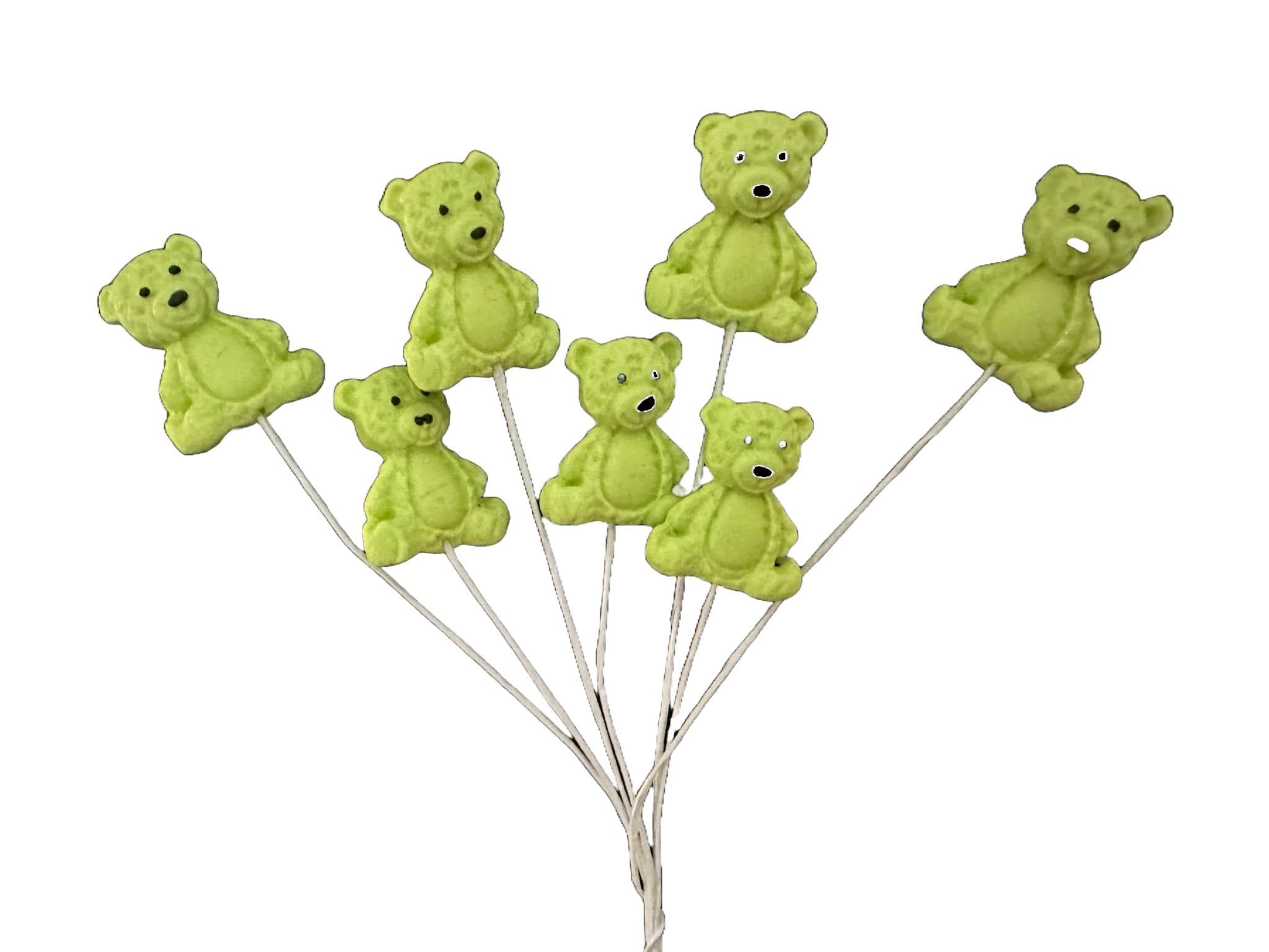 Set 7 decoratiuni comestibile din zahar, Ursuleti verzi Decoratiuni din Pasta de Zahar Nati Shop
