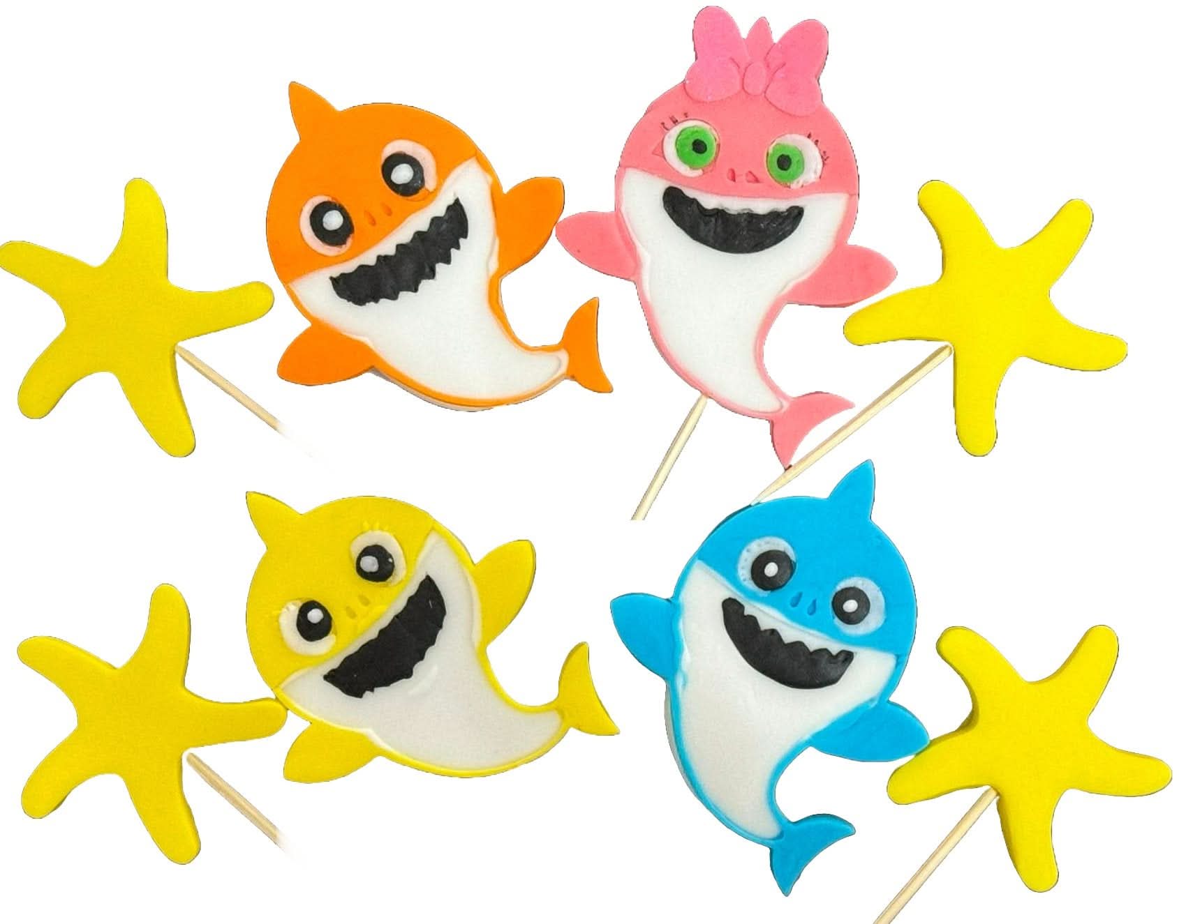 Set 8 decoratiuni comestibile din zahar, Baby Shark Decoratiuni din Pasta de Zahar Nati Shop
