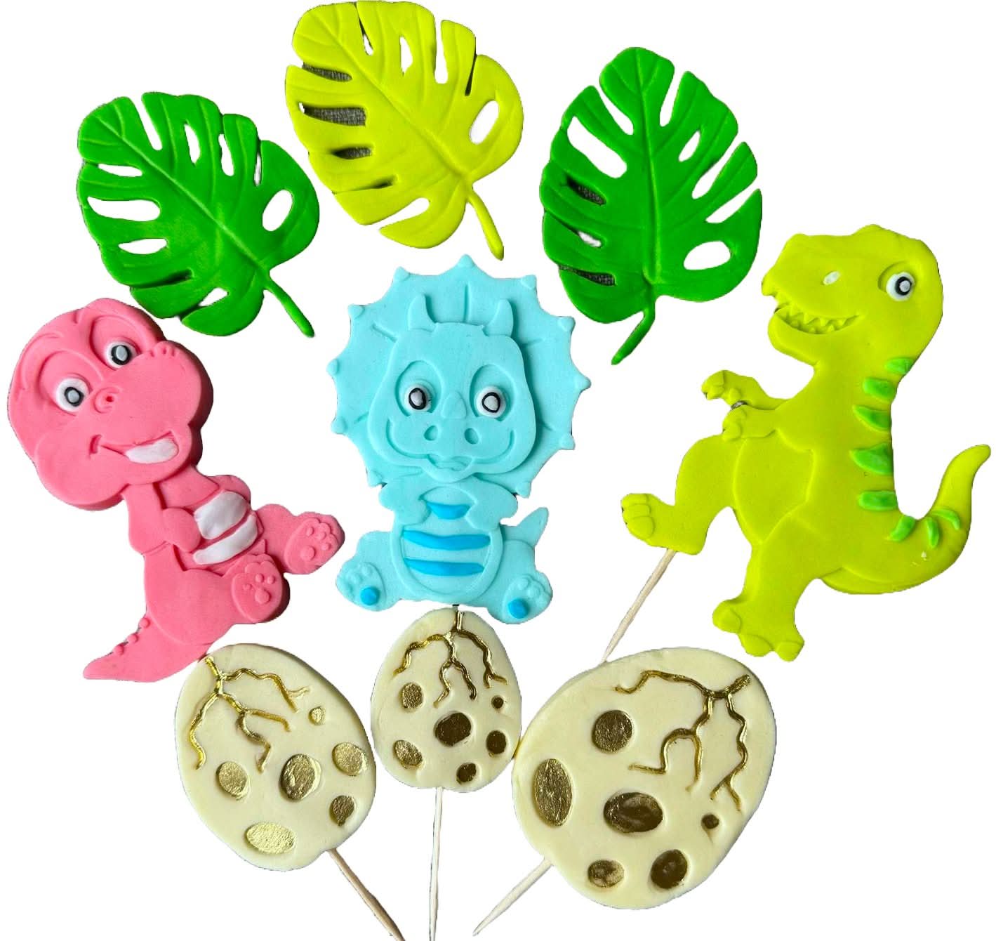 Set 9 decoratiuni comestibile din zahar, Dinozauri Decoratiuni din Pasta de Zahar Nati Shop