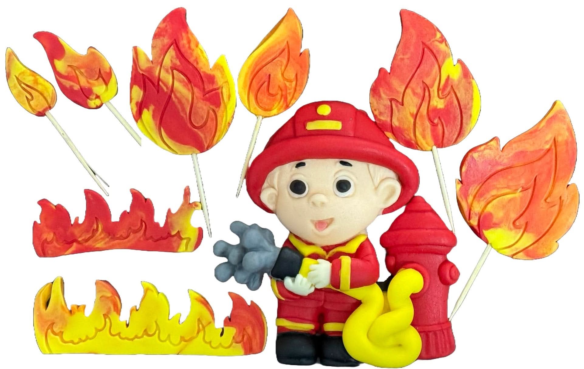 Set 9 decoratiuni comestibile din zahar, Pompier Decoratiuni din Pasta de Zahar Nati Shop