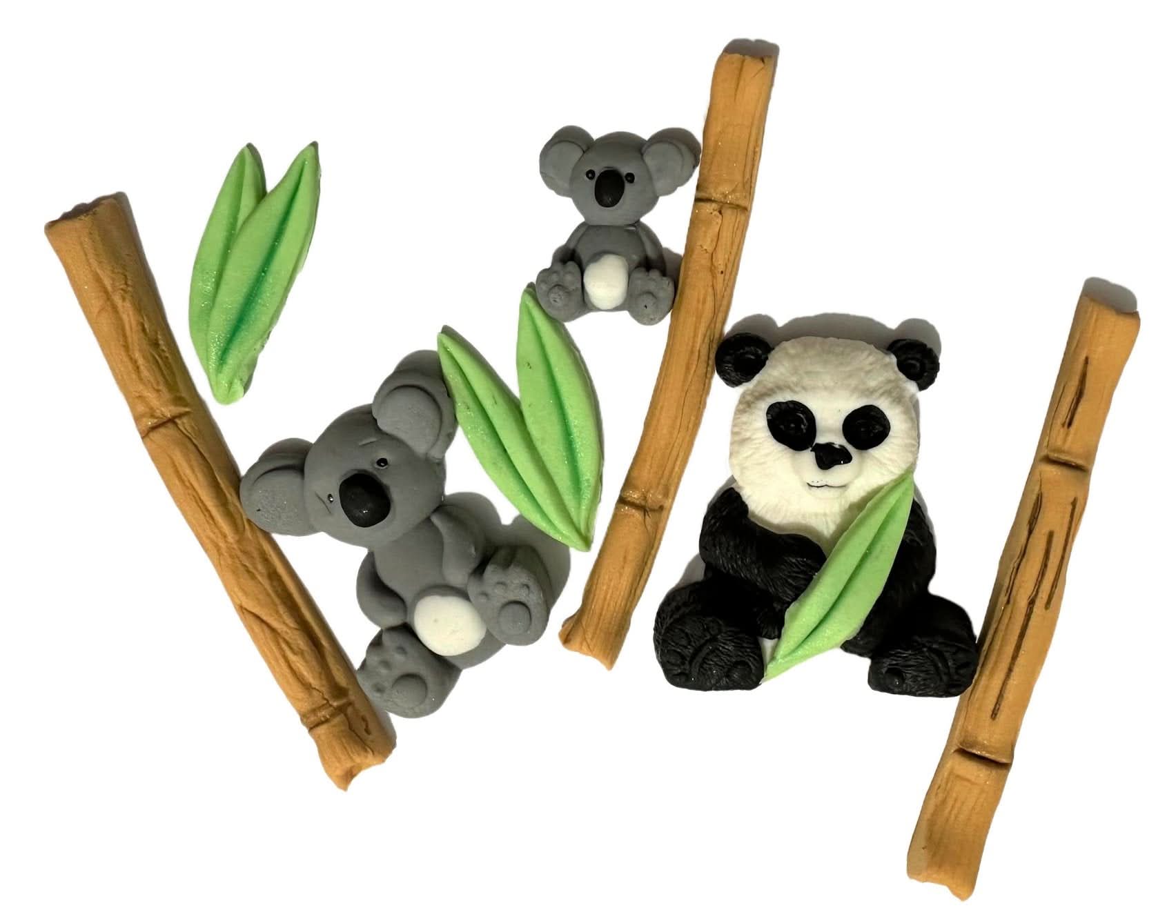 Set decoratiuni comestibile din zahar, Bambus, Panda si Koala Decoratiuni din Pasta de Zahar Nati Shop
