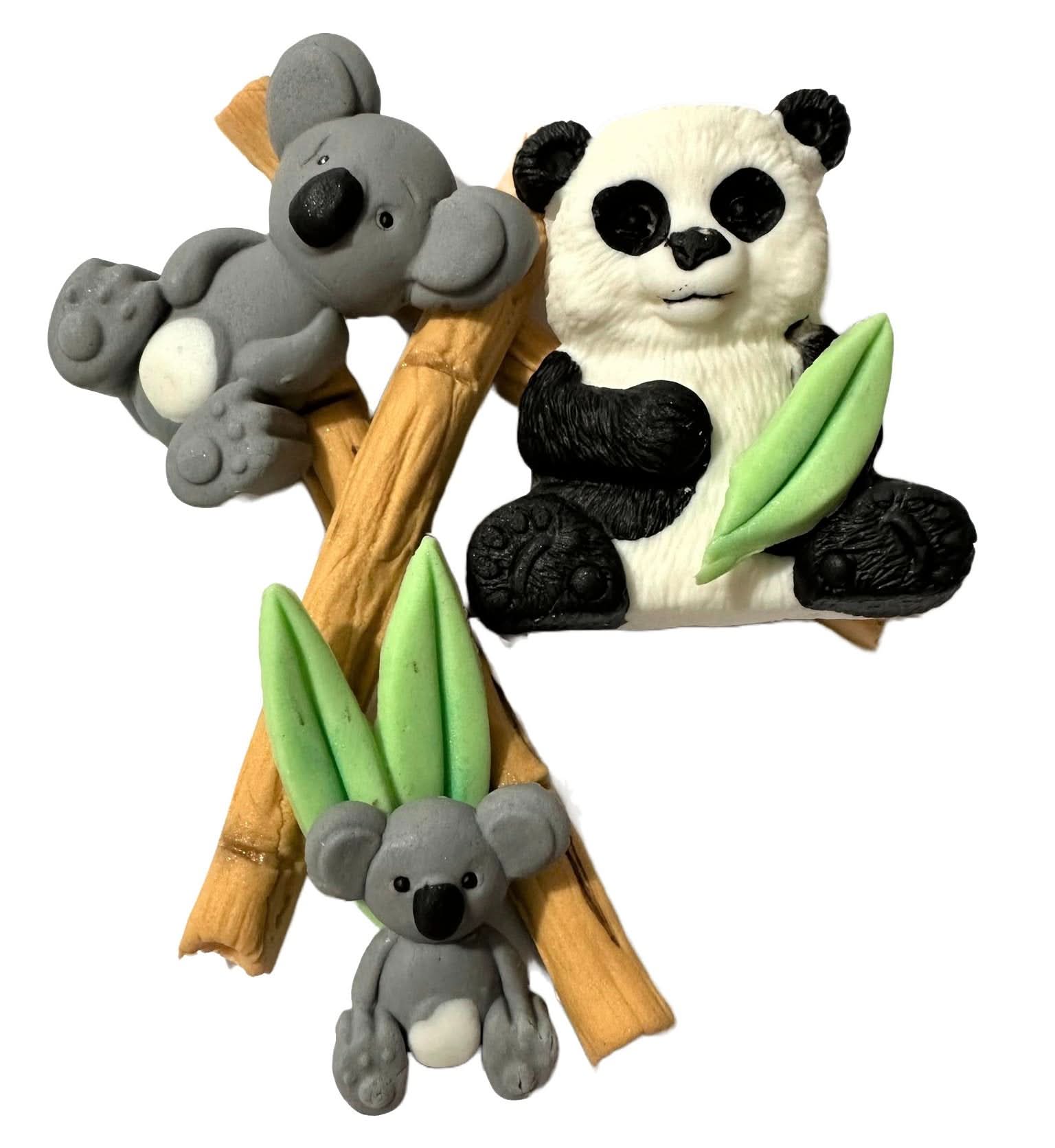 Set decoratiuni comestibile din zahar, Bambus, Panda si Koala Decoratiuni din Pasta de Zahar Nati Shop