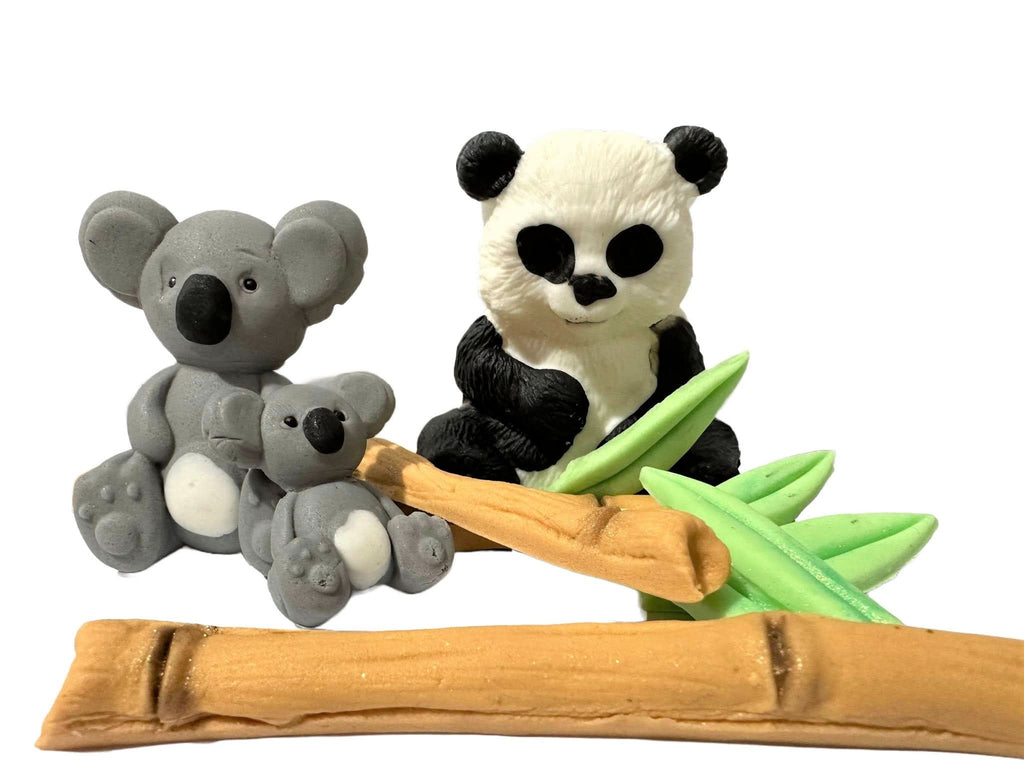 Set decoratiuni comestibile din zahar, Bambus, Panda si Koala Decoratiuni din Pasta de Zahar Nati Shop