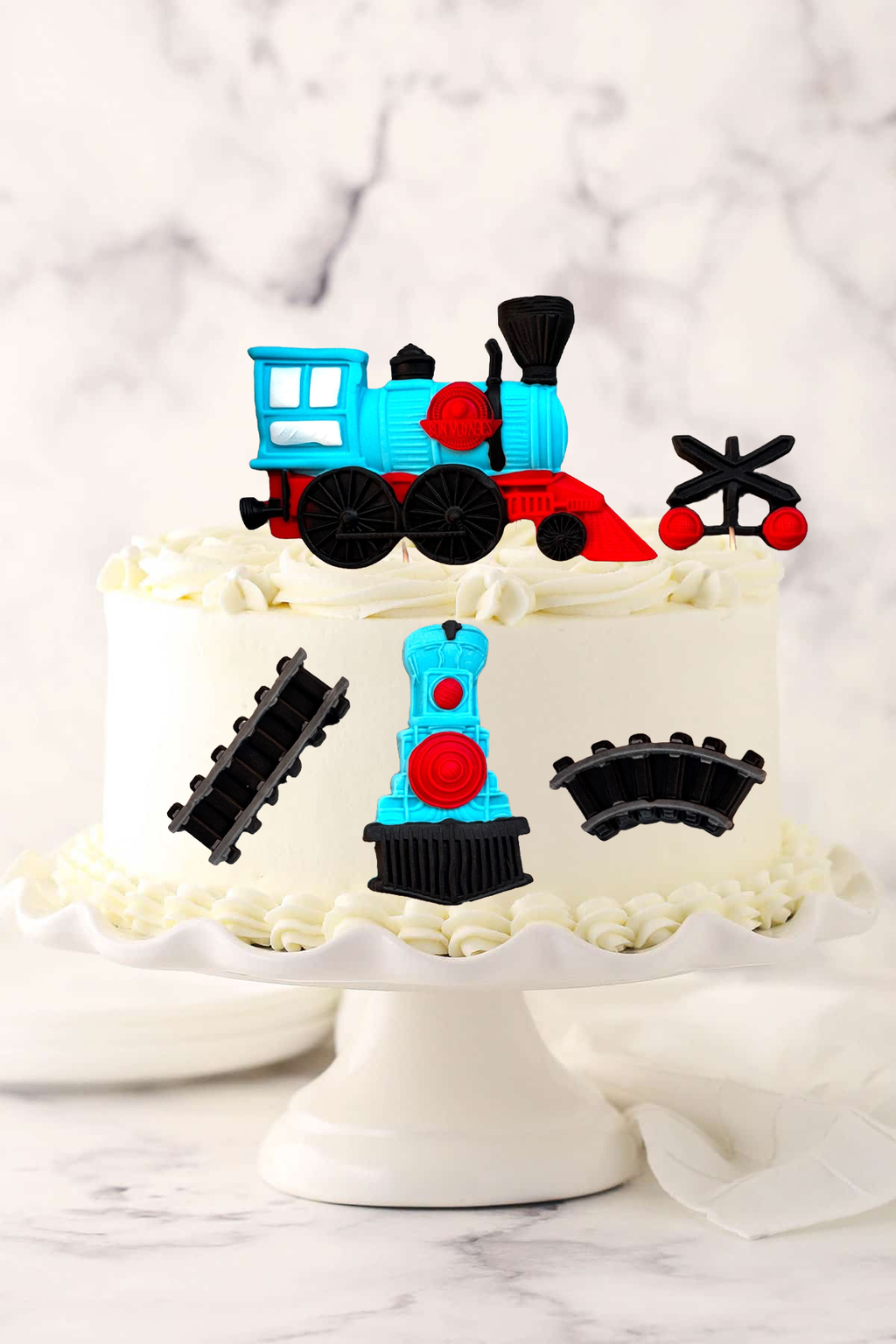 Set 5 decoratiuni comestibile din pasta de zahar, Trenulet Decoratiuni din Pasta de Zahar Nati Shop